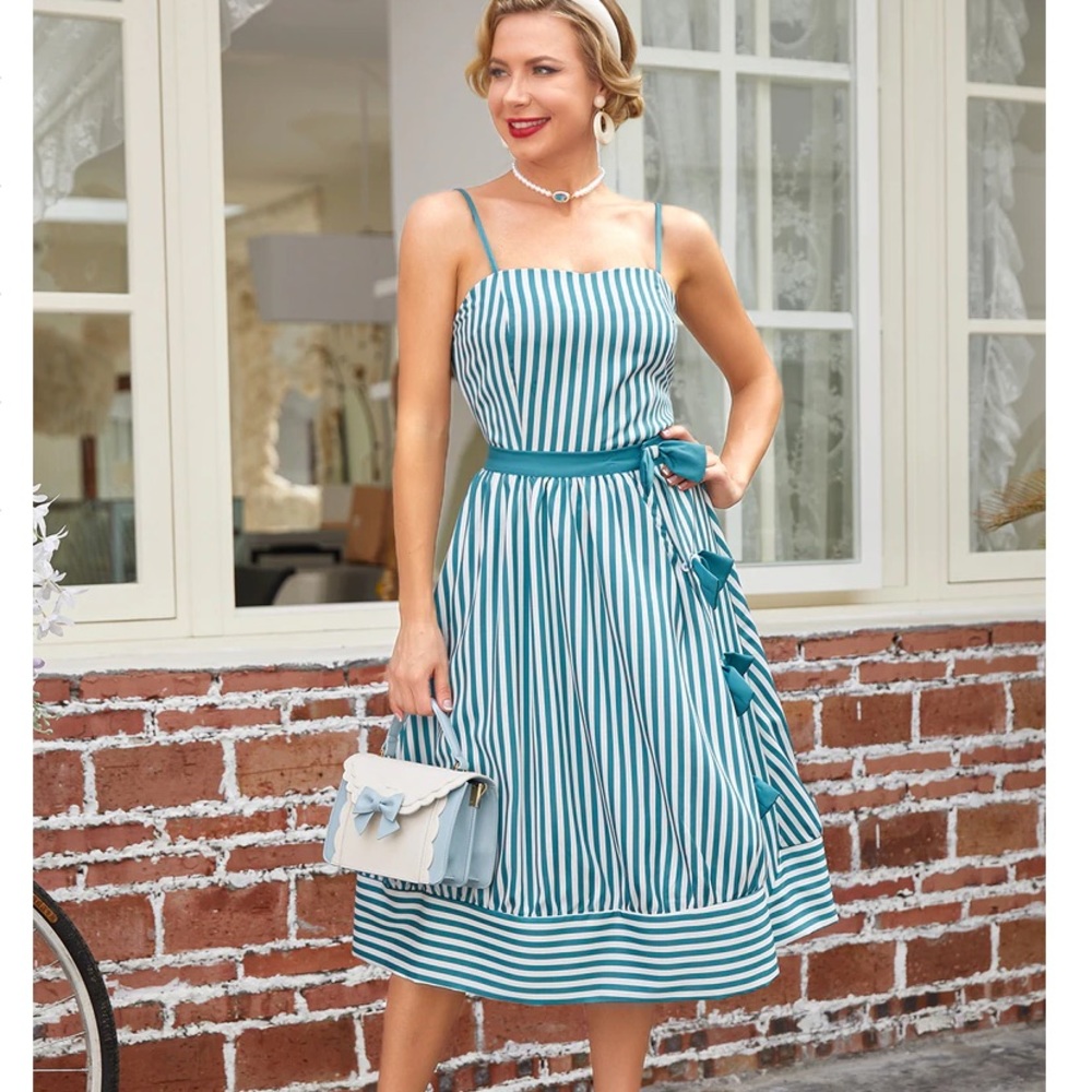 SOLD - Retro Stage Turquoise 1950s Vintage Replica Stripes Playsuit